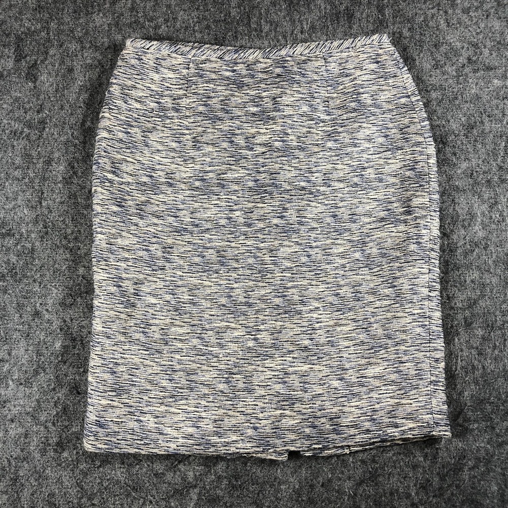 Calvin Klein Skirt Womens 2P Blue Striped Tweed‎ Pencil Lined Back Slit Petites